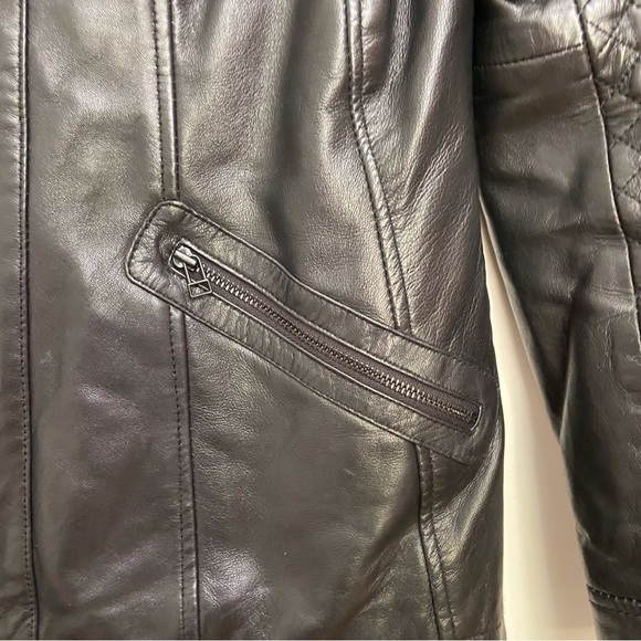 DANIER black genuine leather jacket soft contemporary pockets bikercore moto XS - Picture 6 of 16